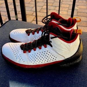 Jordan Melo M11 — red, white, & black. Gently used. Perfect for outdoor hoopers.